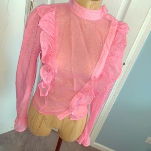 H&M chiffon ruffle pink blouse